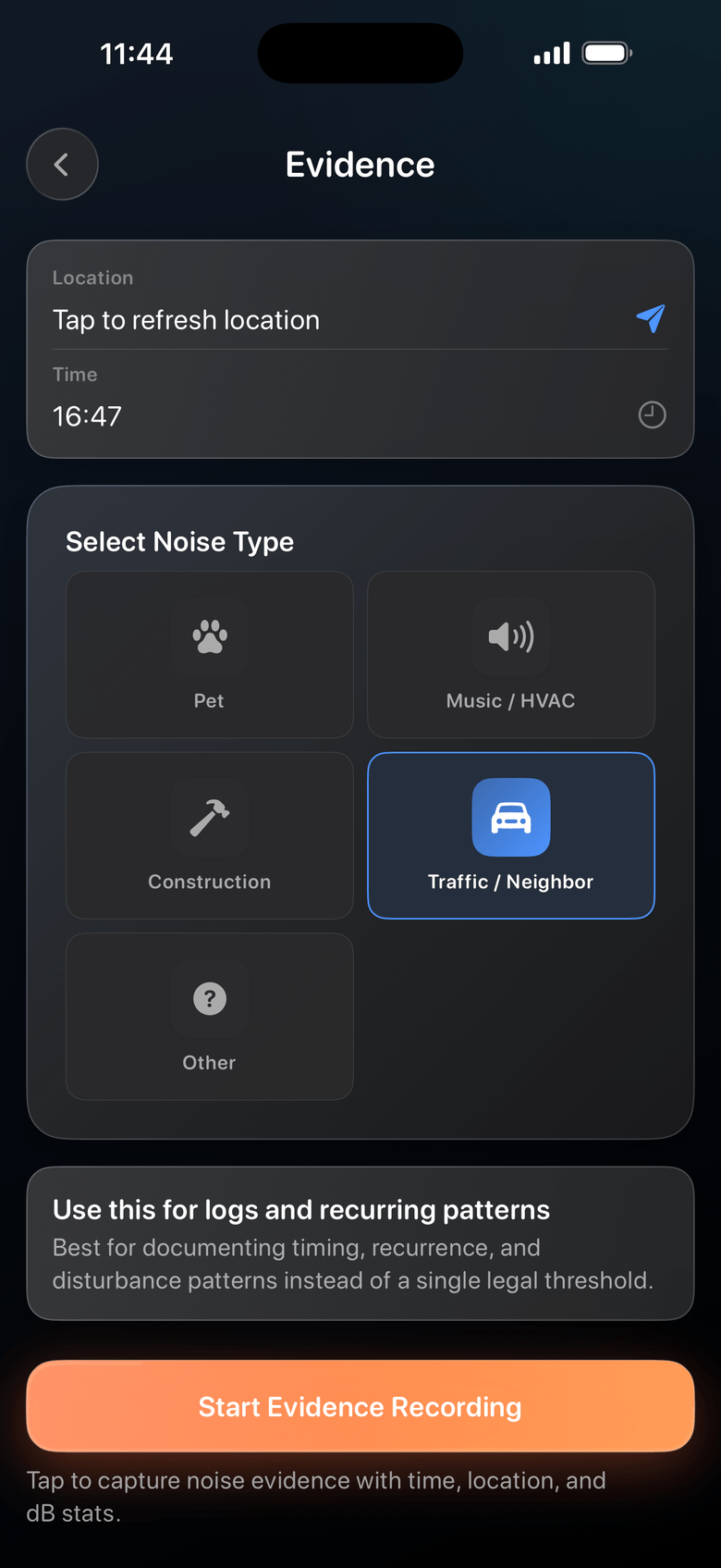 SilentProof quick record screen